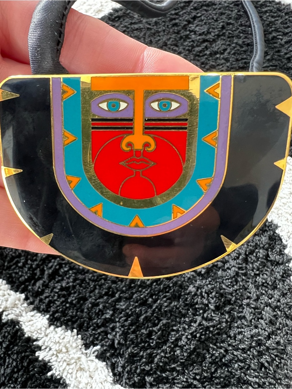 Vintage Laurel Burch Enamel Kubera Statement Necklace Red Gold Tone Signed